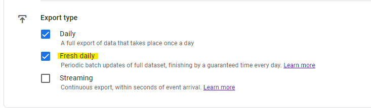Seems the new "Fresh daily" BigQuery export option (with a guarenteed delivery time, yayy) for paid GA4 accounts is available (support.google.com/analytics/answ…) 

Just switched it on, any experience with this new option <a href="/SimoAhava/">Simo Ahava</a> <a href="/forwardslash_nl/">Jules Stuifbergen</a>  ?