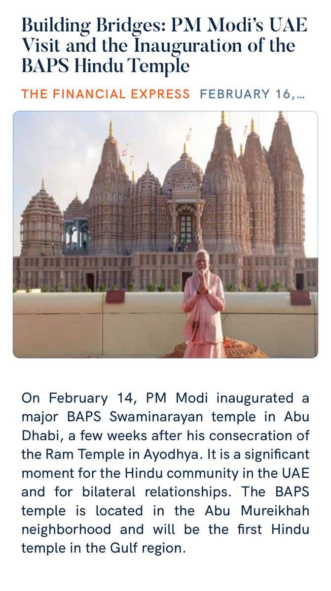 ModiJagdeesh's tweet photo. Building Bridges: PM Modi’s UAE Visit and the Inauguration of the BAPS Hindu Temple 
https://t.co/HUZ9egOwh0

via NaMo App https://t.co/23X9x2Vtfz