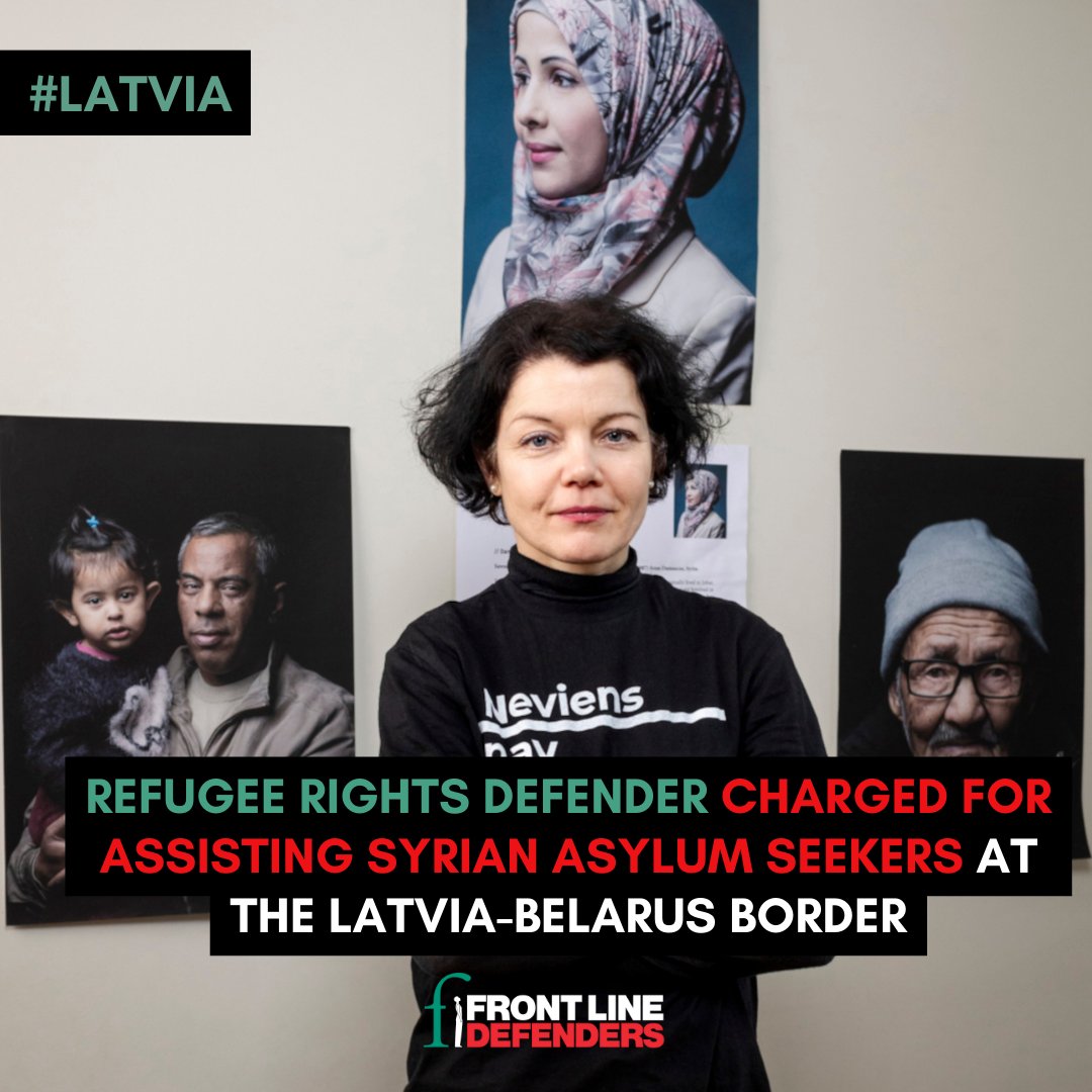 #Latvia 

🚨<a href="/FrontLineHRD/">Front Line Defenders</a> urges Latvian authorities to drop the trumped-up charges against WHRD Ieva Raubiško for her efforts to assist Syrian asylum seekers at the Latvia-Belarus border.

Read more: frontlinedefenders.org/en/case/refuge…