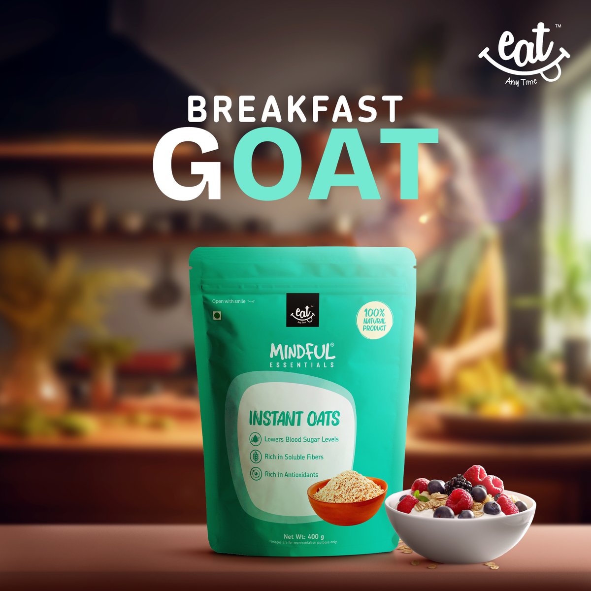 Fuel your morning's breakfast greatness with Eat Any Time's Premium Oats with legendary power snack, rich in nutrition to fuel your ambition.

#EatAnyTime #HealthySnacking #MindfulSnacking #SnackAttack #TasteTheExcitement #InstantOats