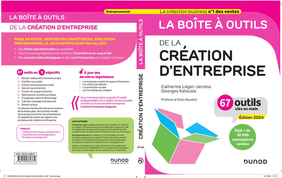 📙La boîte à outils de la Création d'entreprise 2024 - 12e édition, 67 outils clés en main de Catherine LEGER-JARNIOU, Georges KALOUSIS, DUNOD 🚀
 
👉lnkd.in/e4RWbXkY
