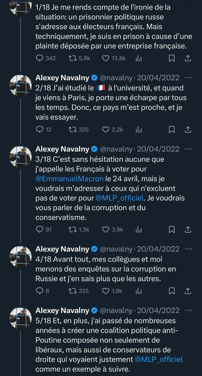 VictorCahat's tweet photo. ‼️ EXPLOSIF : Alexei Navalny avant de mourir nous avais mis en garde contre la corruption de Marine Le Pen et sa soumission à Poutine, dans un thread en Français. 

Mise en garde à lire ABSOLUMENT ! Ce qui se passe en Russie aujourd’hui peut arriver demain chez nous. 🧵 https://t.co/YRWmQAzZIP