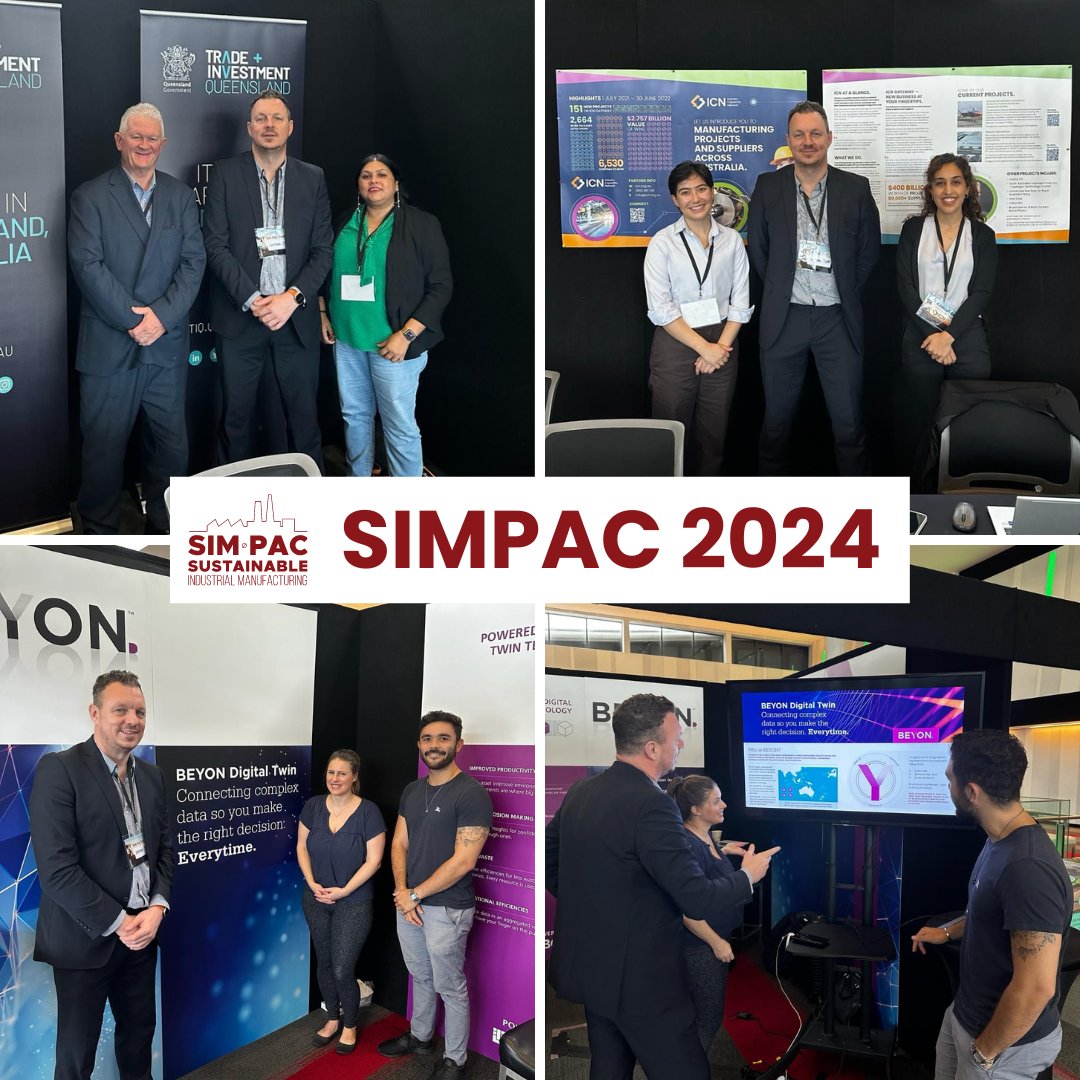 SIM_Event's tweet image. Our team had a productive day at the SIM-PAC event, engaging with exceptional exhibitors such as:  
BEYON Digital Twin
Trade and Investment Queensland
Industry Capability Network 

Nathan Jupp thank you for the photos!     

#SIMPAC2024 #renewables #registernow #livewebinar