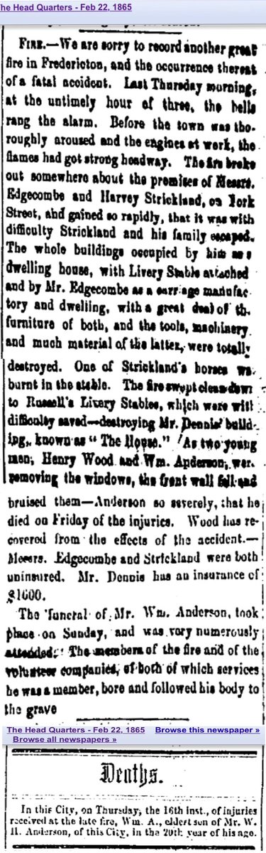 CityFredFire's tweet photo. The Fredericton Fire Department remembers Firefighter William Anderson, who was killed in the line of duty at a fire on York Street on this date in 1865. https://t.co/FRkIKSvOyA