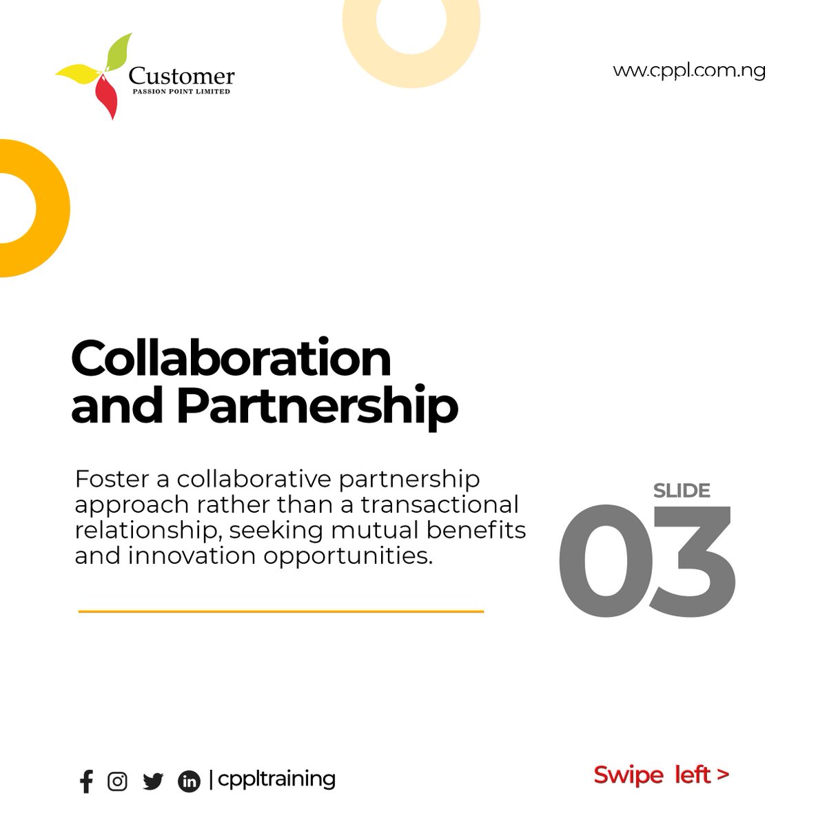 cppltraining's tweet image. As a procurement officer, discover 4 strategies for building strong supplier relationships

1. Communication and Transparency
2. Relationship Development
3. Collaboration and Partnership
4. Conflict Resolution

Follow for more

#procurementmastery #trainingalert #cppltraining