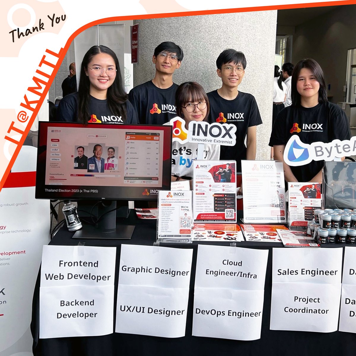 inoxth's tweet photo. ขอบคุณน้อง ๆ และผู้ร่วมงาน "IT Ladkrabang JOB FAIR 2024" ณ คณะเทคโนโลยีสารสนเทศ สถาบันเทคโนโลยีพระจอมเกล้าเจ้าคุณทหารลาดกระบัง ที่ให้การต้อนรับพวกเราอย่างอบอุ่น รวมถึงแวะเวียนมาพูดคุยที่บูธกับชาว #INOX และให้ความสนใจบริษัทของพวกเราเป็นอย่างดีครับผม 🙏 https://t.co/4YzjyG9UCD