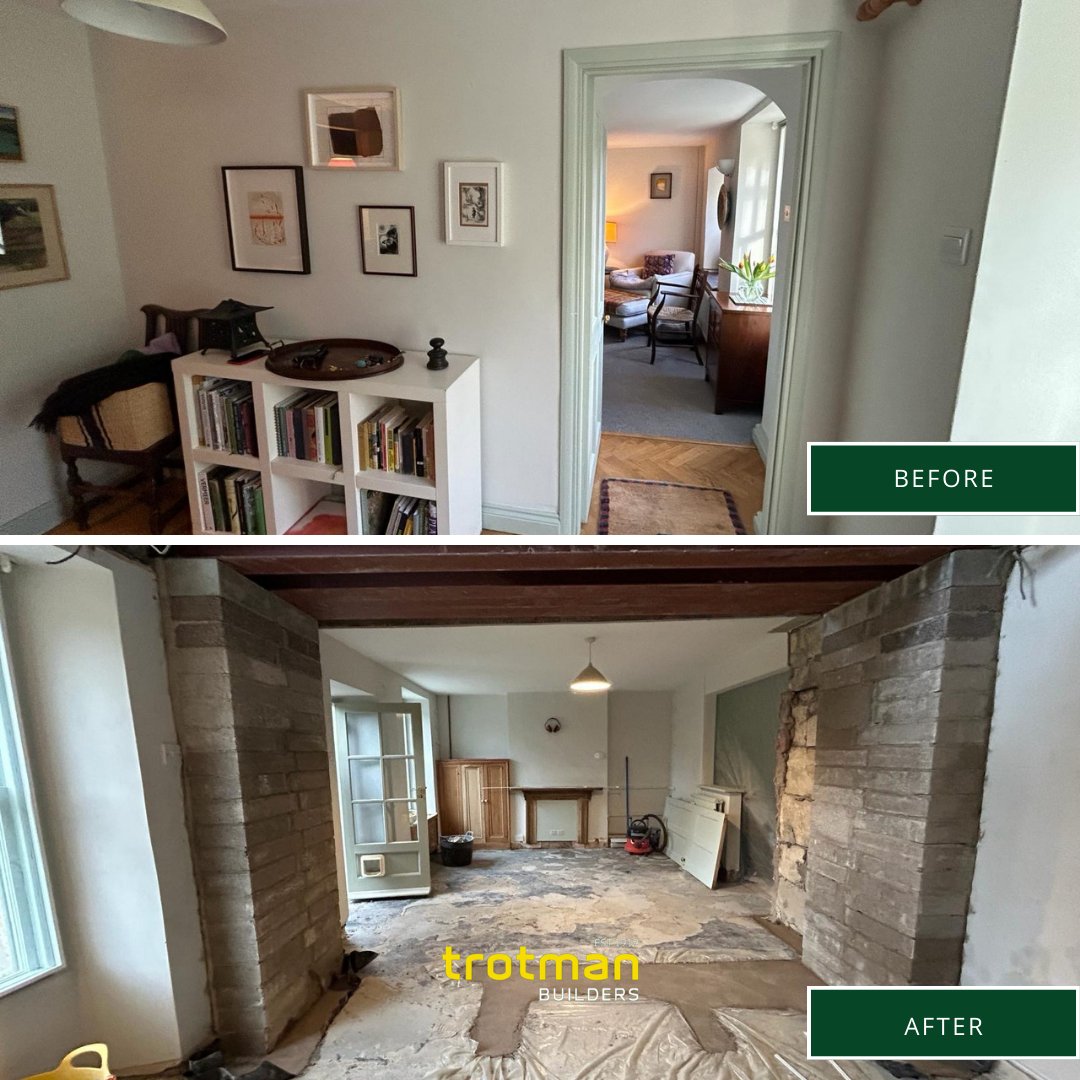 TrotmanBuilders's tweet photo. The before and after from our recent home renovation project.

We were able to give the homeowners the open plan living the were after by simply removing a wall and fireplace.

Thinking about your own home renovation and not sure where to start? Contact us now 🏠️ https://t.co/13dvuURMuX