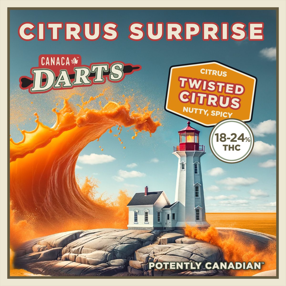 Get slapped by the citrus tidal wave of <a href="/CanacaYourBudCA/">Canaca</a>'s Twisted Citrus Darts.  Their unique blend of citrus, spice and nuttiness is a refreshing and uplifting vibe. 🍊 They’re ready to rip in 18-24% THC ten-packs of slender 0.4g pre-rolls with extended filters.  $TLRY