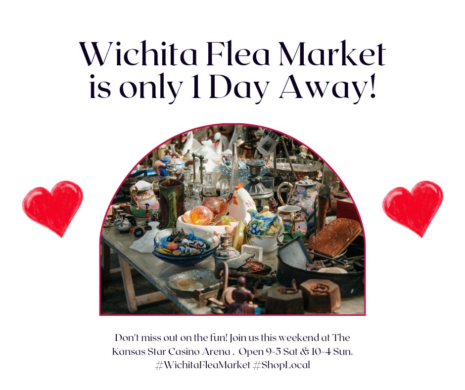 Only 1 more day until the Wichita Flea Market open in the Kansas Star Casino Arena! Open 9am to 5pm on Saturday and 10am to 4pm on Sunday. What treasures will you find?