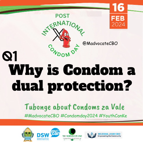 @MadvocateCbo @DSWKenya @WejaCBO @SafeKenya1 @AngazaKilifi @kilifi_youth @StretchersYouth @PwaniYouth @Youth_Dare @safecommunity4 @DreamAchieversk Condom is a dual protection so called, for it offers maximum protection on unwanted pregnancies, and sexual transmitted related infections #MadvocateCBO #Condomday2024 #YouthCanKe @DSWKenya @WejaCBO @SafeKenya1 .