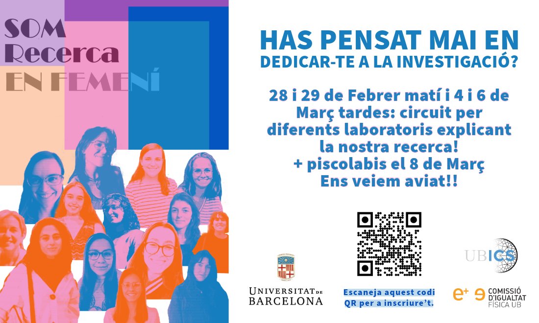 A <a href="/FisicaUB/">Facultat de Física UB</a> hi ha dones fent investigació #excel·lent en tots els àmbits de la física👉aquesta és la vostra oportunitat per a conèixer-les!👀

📆28 i 29 febrer, 4 i 6 març
🗒️Inscripcions👉bit.ly/3UZc33Z

📎serviparticules.ub.edu/activitats/alt…