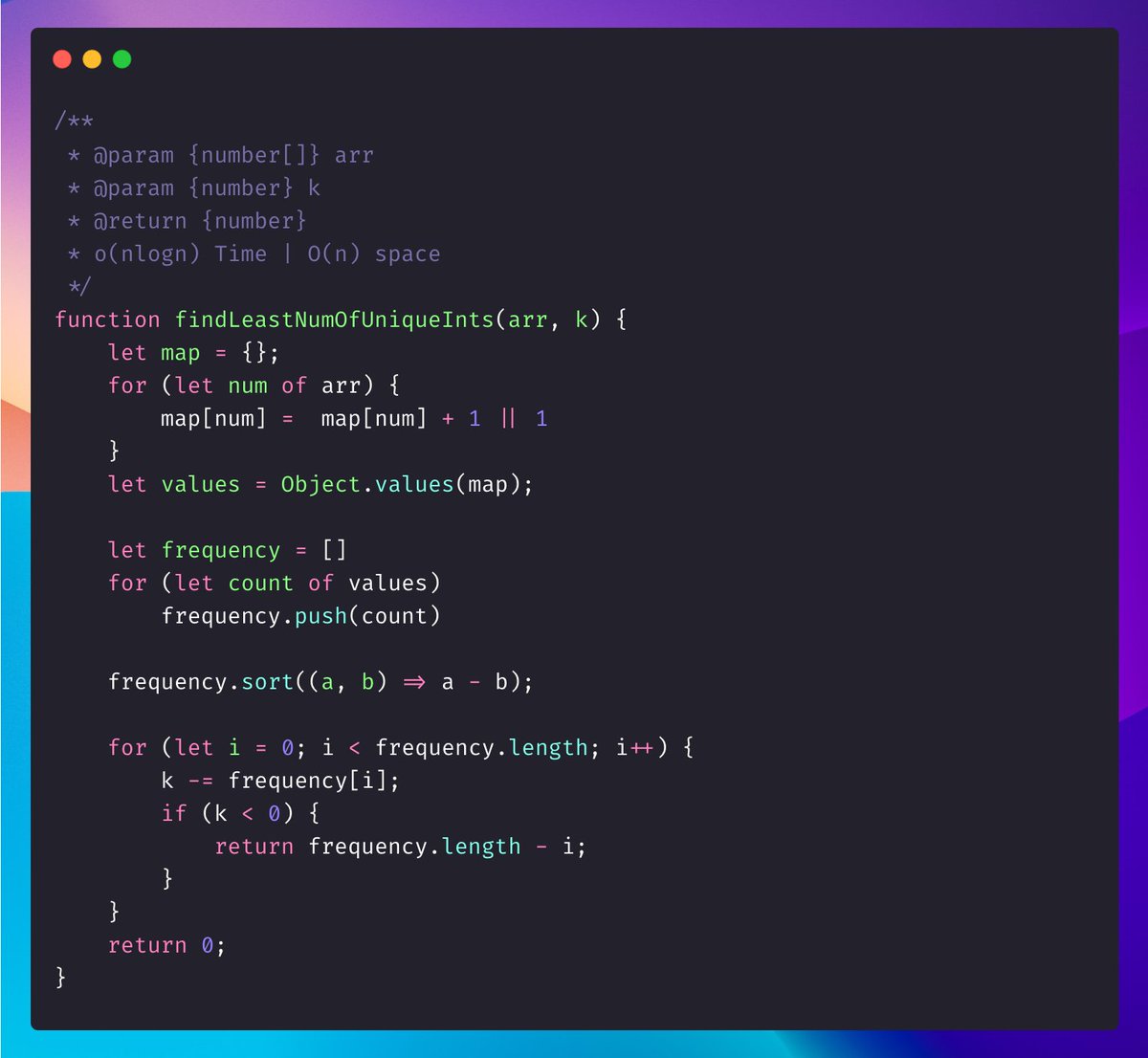 mesunilbagde's tweet image. Daily Coding Problem

1481. Least Number of Unique Integers after K Removals

#coding #alwaysbecoding #learnbydoing #javascript #leetcodestreak