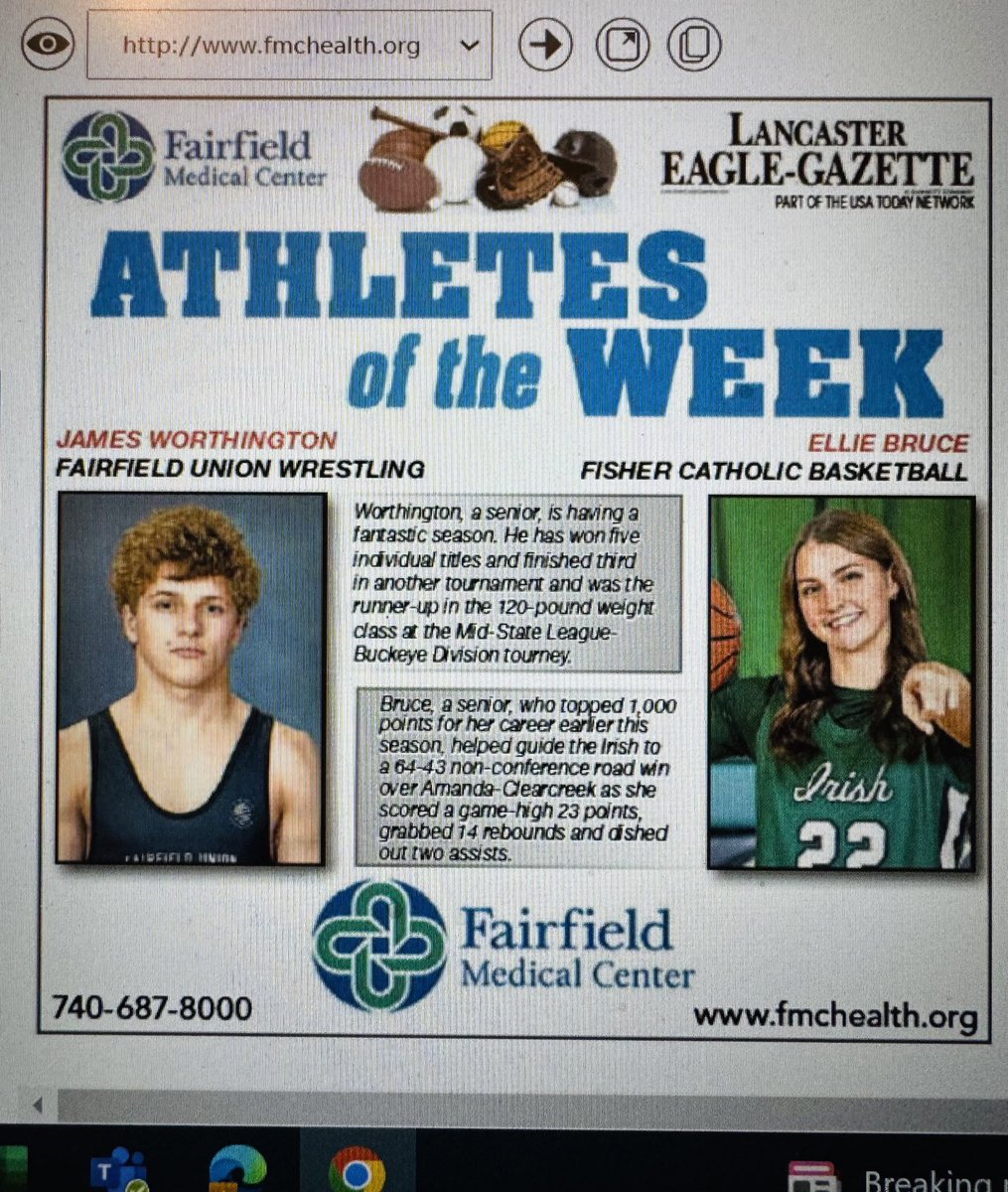 twil2323's tweet photo. Eagle-Gazette Athletes of the Week: Fairfield Union’s James Worthington and Fisher Catholic’s Ellie Bruce. ⁦@AthleticsFuhs⁩ ⁦@girls_fisher⁩ https://t.co/5GDX8a1WFT