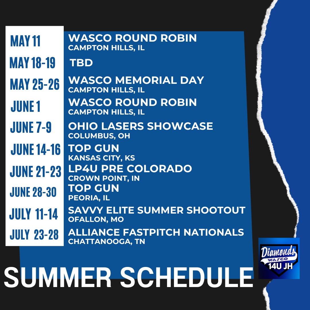 Check out my team's summer schedule!! I'm super excited to get back with these girls and have an amazing summer together!💎 
#wascopride <a href="/WascoDiamonds/">Wasco Diamonds</a>
@WD14uJH <a href="/UKsoftball/">Kentucky Softball</a> <a href="/WinonaStateSB/">WinonaState Softball</a>