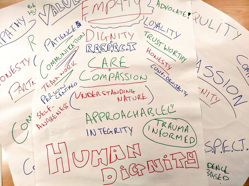 AdamRossNurse's tweet photo. What a great admissions session for our future Learning Disabilities Nursing students at @GCUNursing yesterday. Really lively debate already and they aren't even in the door yet. Just look at some of these great Nursing Values they came up with https://t.co/Xxv1cCg0Ct