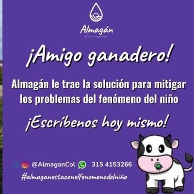 Almagan le trae la solución para mitigar los problemas del fenómeno del niño 🌍☀️

Adquiera nuestros productos a un excelente precio 🤠

Comuníquese al 315 4153266 📱

<a href="/Fedegan/">FEDEGAN</a> <a href="/jflafaurie/">José Félix Lafaurie</a>