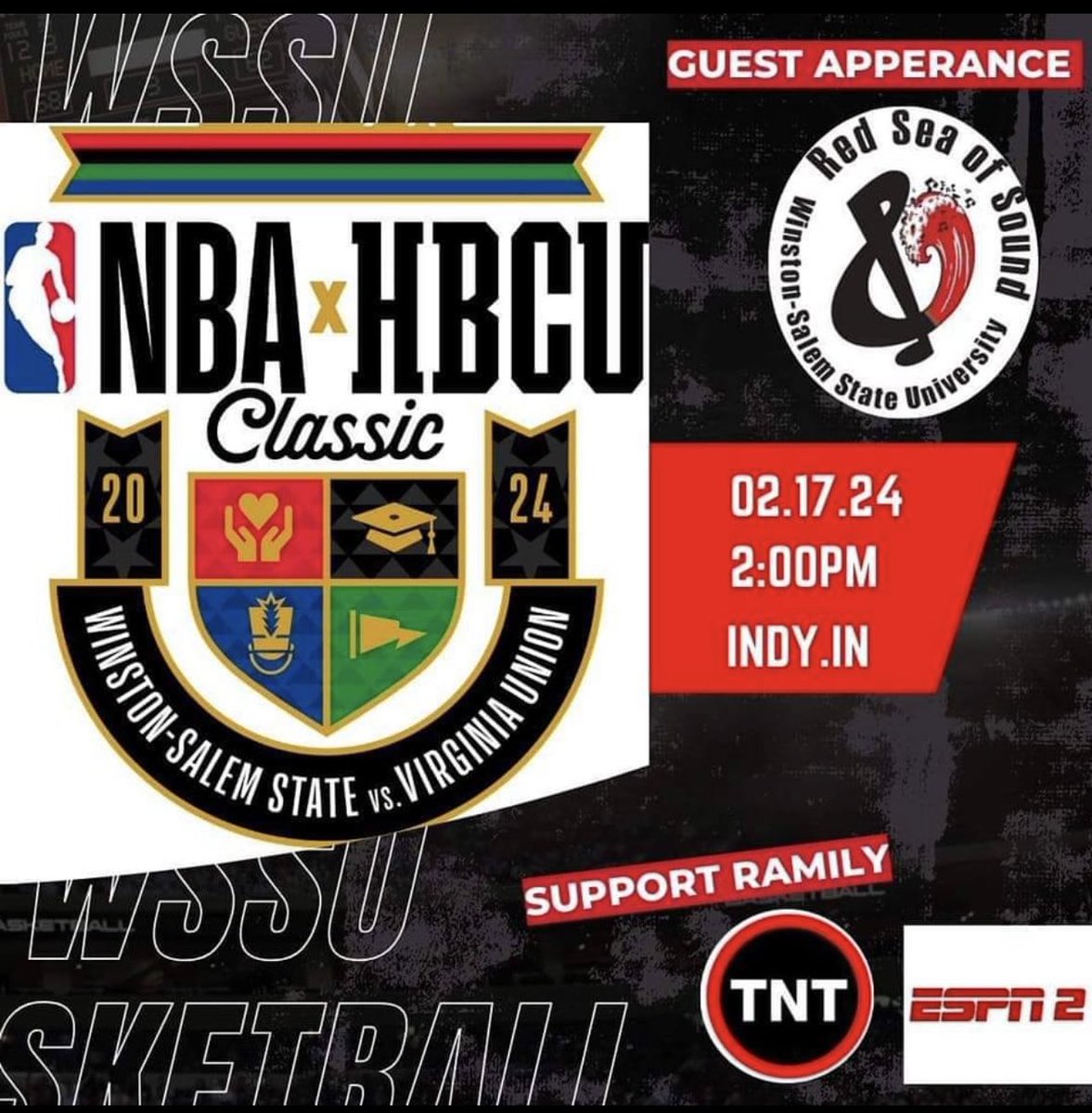 WSSU_Athletics's tweet photo. One more day!!! Ramily make sure you tune in tomorrow on TNT at 2 pm to watch the Rams take on the Panthers of Virginia Union in the HBCU Classic during NBA All-Star Weekend! #NBAHBCUClassic @NBA https://t.co/qhBRsyEBjy