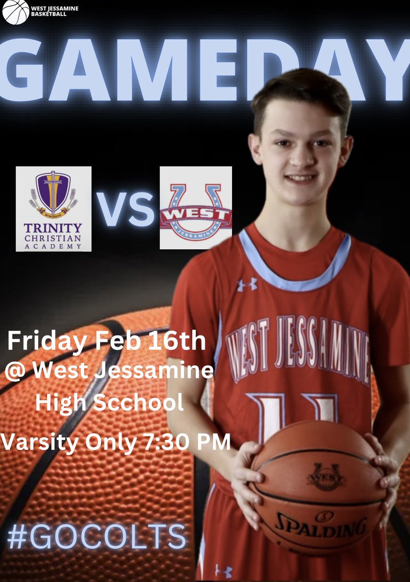 🏀 GAMEDAY
🗓️ Friday Feb 16th
🆚 Trinity Christian
📍 West Jessamine High School  
🕰️ Varsity Only 7:30PM

#GOCOLTS