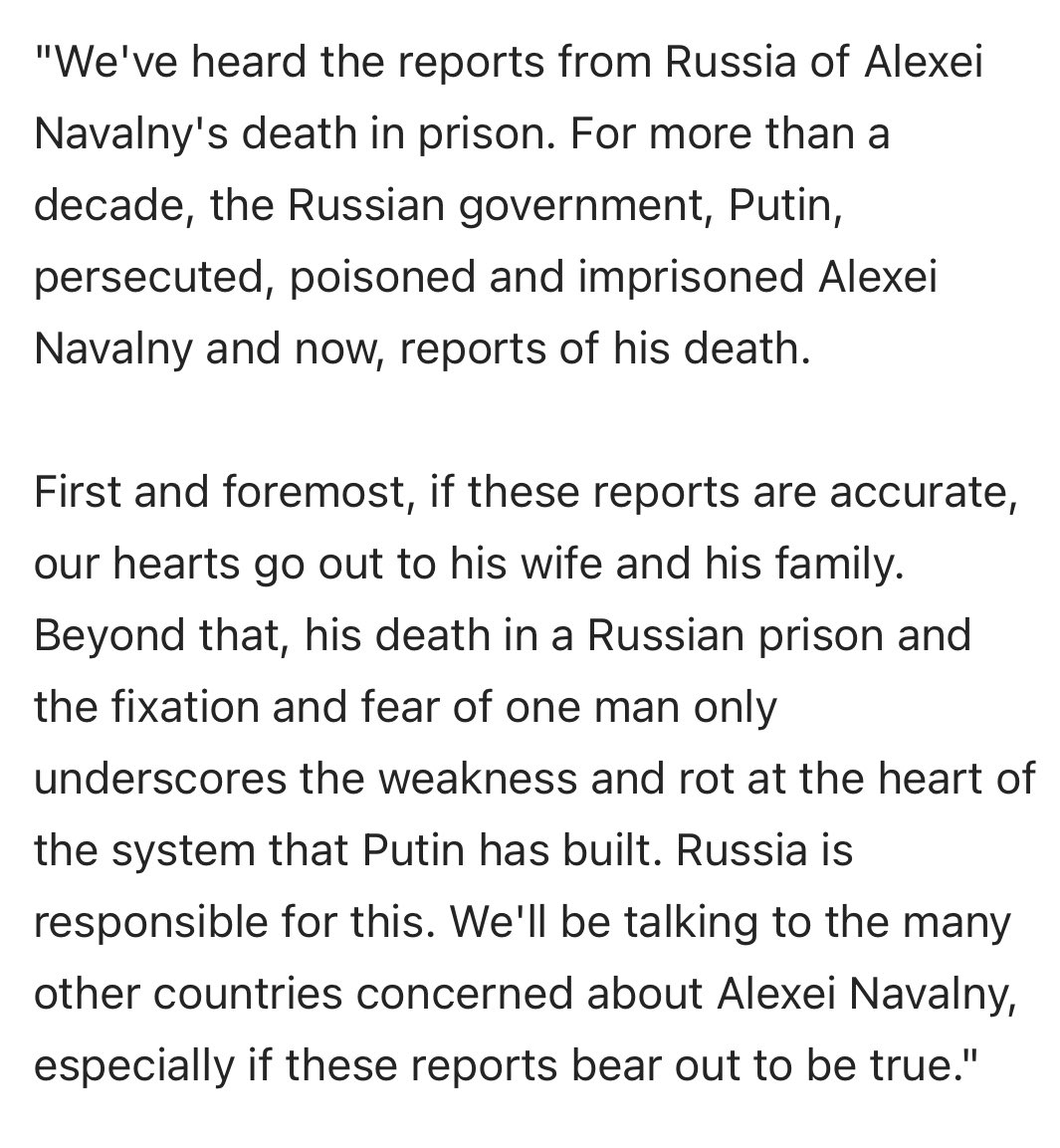 @SecBlinken Full remarks on reports of Navalny’s death from @SecBlinken -