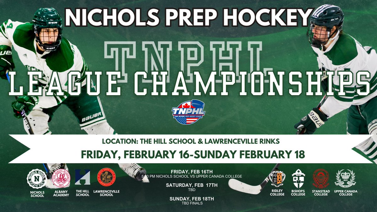 NicholsHockey's tweet image. Nichols heads into the TNPHL Championship weekend as the #1 US seed. The Vikings take on Upper Canada at 5pm tonight at The Hill School.  Let&apos;s Go Green! #CultureWins #ProcessWins #ItTakesWhatItTakes #Vitua.
