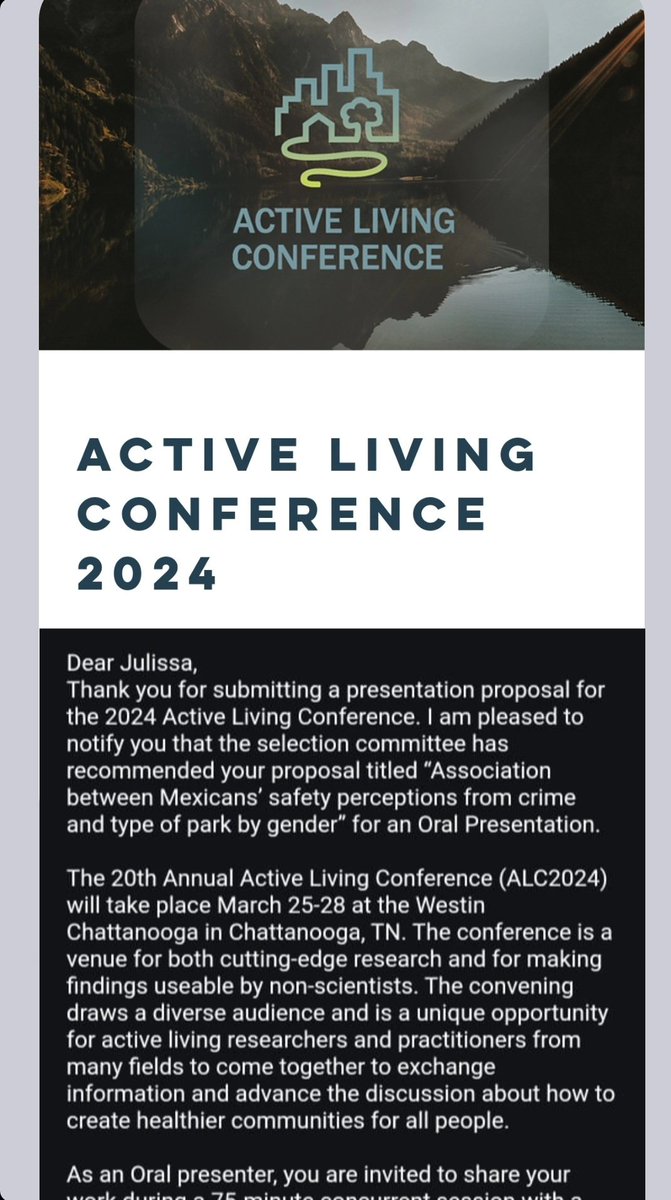 Very excited to participate at the Active Living Conferenve @GPREDorg and still learning about parks as physical activity resources ☺️💚