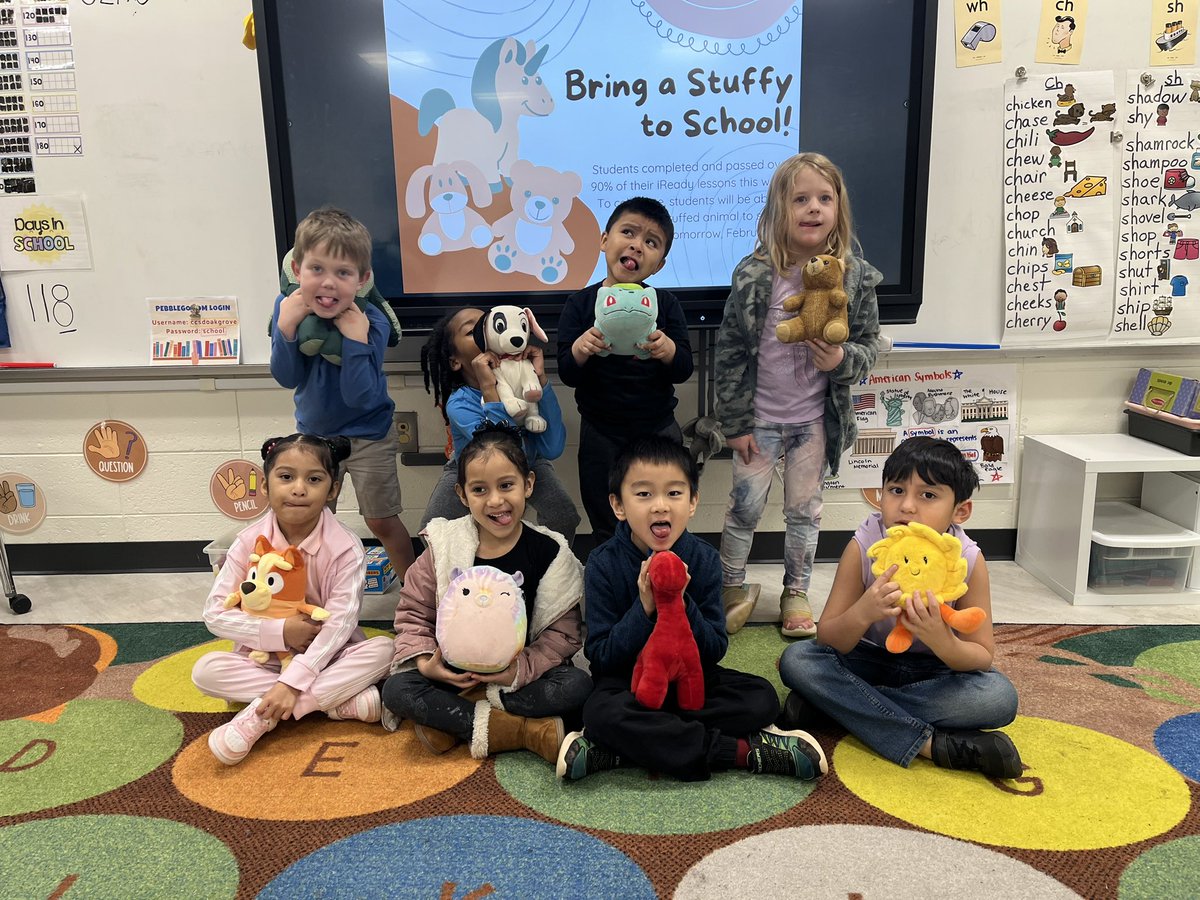 It is “Bring Your Stuffy to School” Day today! The class has been working so hard on iReady this week to be able to bring our favorite stuffed animal. 96% passed as a class! I am beyond proud🤩❤️ <a href="/OGESeagles/">Oak Grove Elementary School</a> <a href="/OGSTEAM_Kinder/">Kinder Oak Grove STEAM Academy</a>