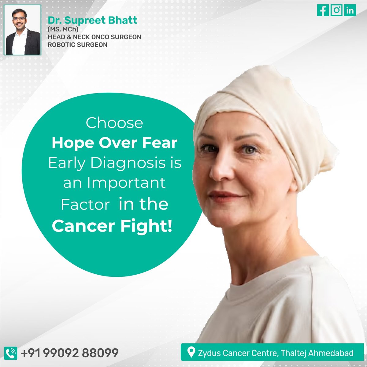 Choose hope over fear.
Early diagnosis is an important factor in the cancer fight!

#drsupreetbhatt #ChooseHope #EarlyDiagnosisSavesLives #CancerAwareness #FightCancer #HopeNotFear #CancerPrevention #ScreeningSaves #GetCheckedEarly #CancerFighter #EarlyDetectionMatters