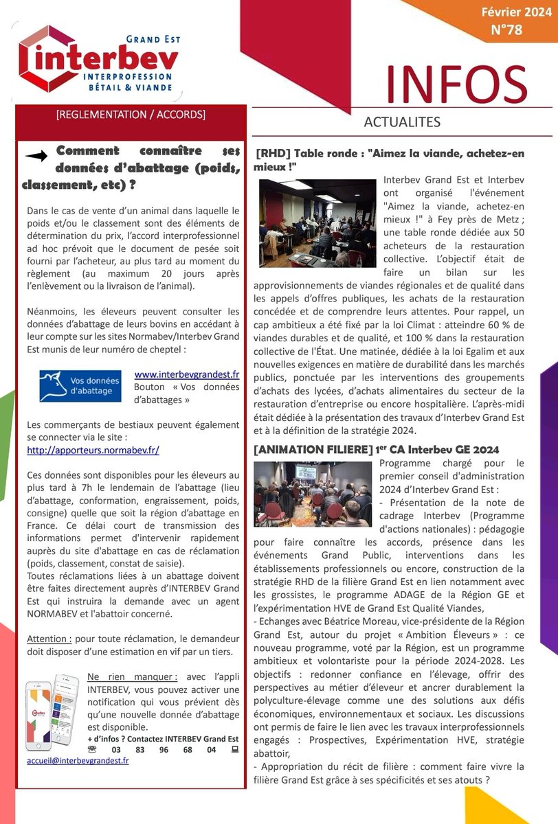InterbevGdEst's tweet photo. La newsletter Interbev Grand Est de février est à lire ici et sur https://t.co/AJVrHBYieT
#RHD #ambitioneleveurs #hve #recitdefiliere #normabev #questiondepro #viandedurable #EGAlim #loqualite #aventureduvivant #Boviwell #Ovinpiades https://t.co/mqhLgoqa21