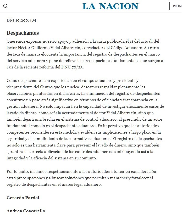 📨Carta de lectores <a href="/LANACION/">LA NACION</a>