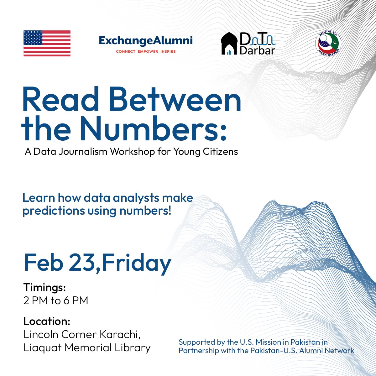 Calling all young data enthusiasts aged 14-22. Join us for our data journalism workshop supported by @usembislamabad & @PakUSAlumni. Don't miss this FREE training on Feb 23, 2-6 PM. Register now: bit.ly/RegistrationFo…