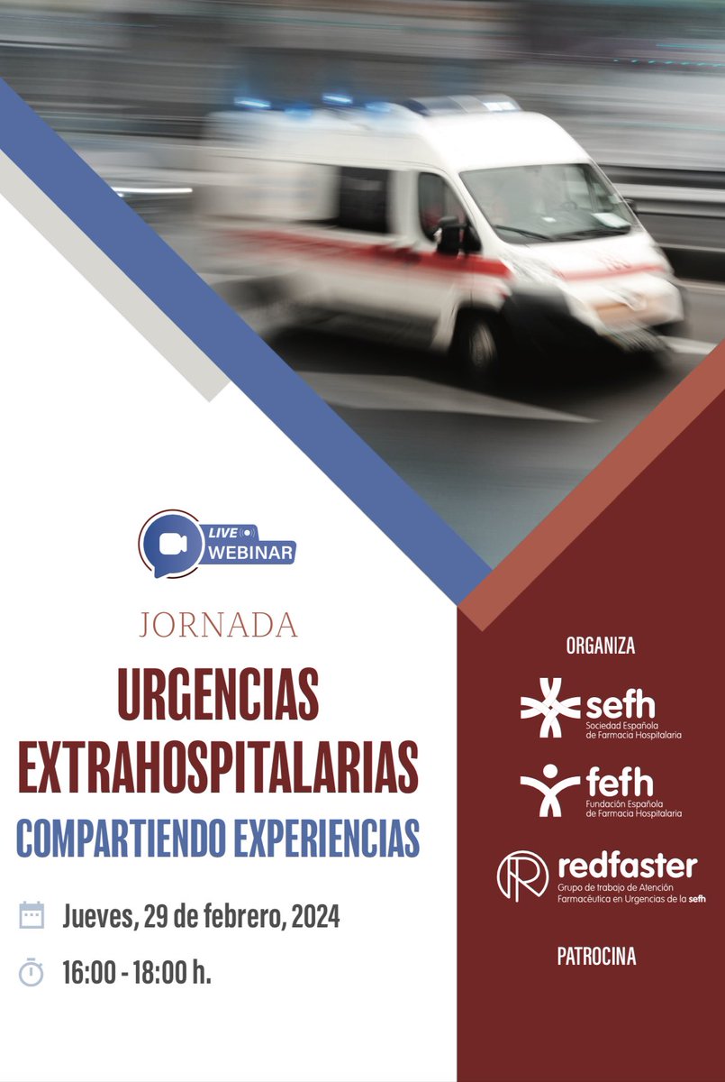red_faster's tweet photo. Ya tenemos aquí la Jornada de Urgencias extrahospitalarias!!😍😍

📌Jueves 29 febrero, 16h-18h

Será una oportunidad única para saber todo aquello que hay que tener en cuenta durante la asistencia extrahospitalaria.🚑🏥

No te la pierdas!!🔝🙌🏻 https://t.co/UwKnRCvztC