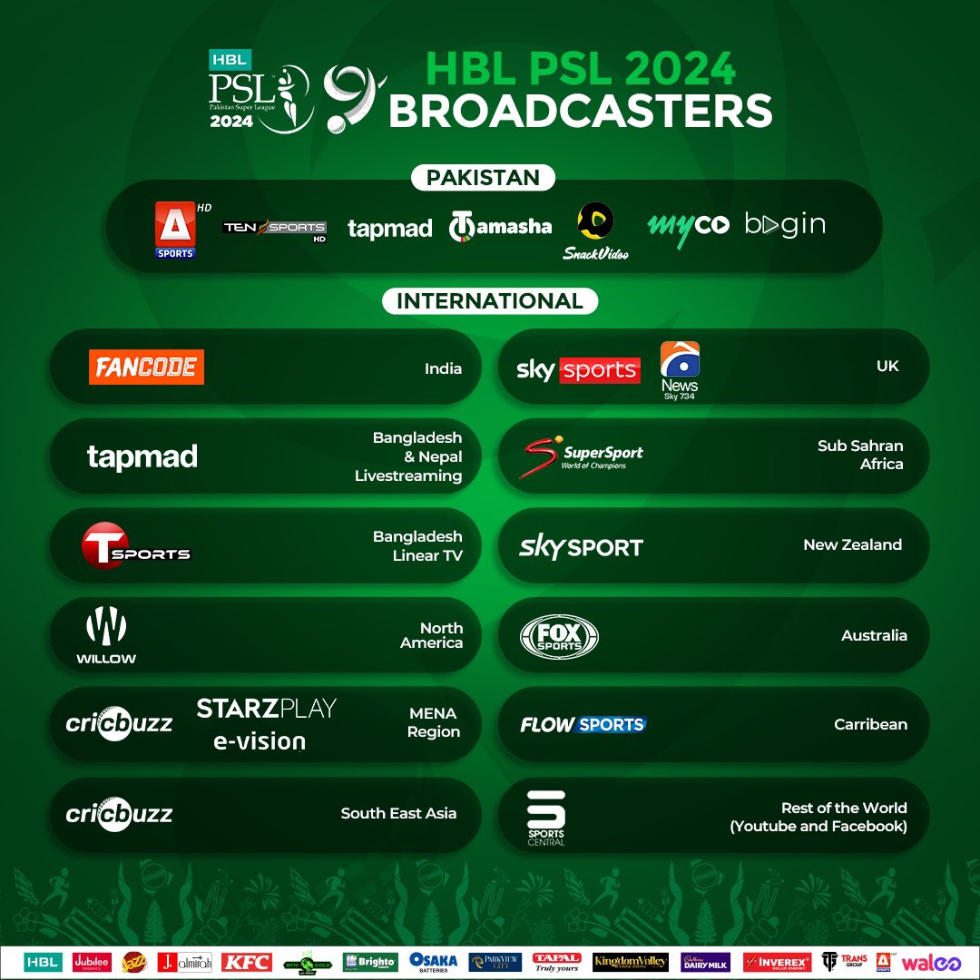 PSL 9 Broadcasting platforms 