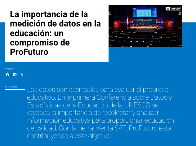 ProFuturo_'s tweet photo. ¿Cuál es la importancia de la #medicióndedatos en la educación? 📊🎓

Evaluar el progreso educativo, establecer metas realistas y, sobre todo, mejorar la toma de decisiones es nuestra prioridad. Con SAT, lo estamos logrando. 💪

ℹ️ https://t.co/KjJr0XRW0g

#EducarTransforma https://t.co/kLY6KI7XcS