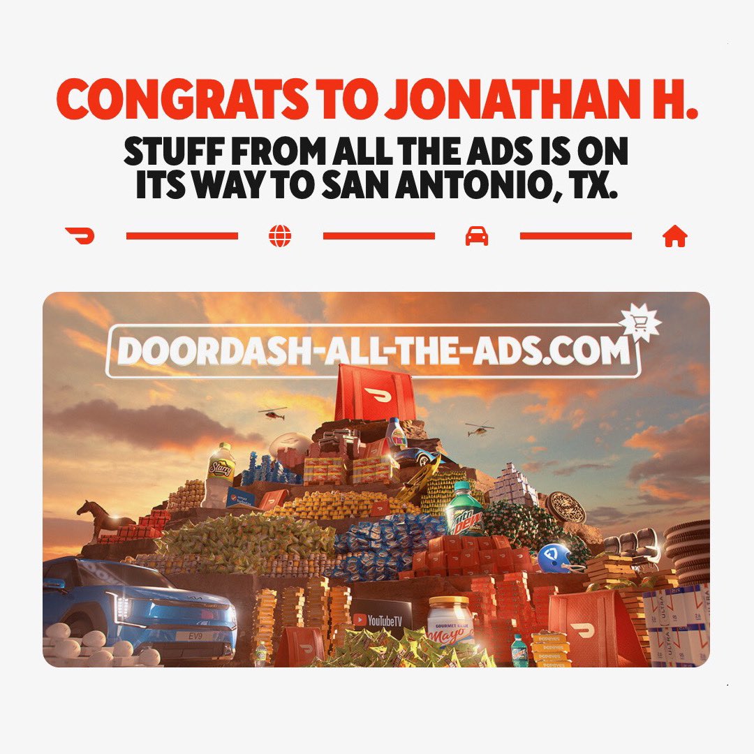 DoorDash's tweet photo. SO-REMEMBER-THAT-REALLY-LONG-PROMO-CODE-THAT-GAVE-YOU-THE-CHANCE-TO-WIN-STUFF-FROM-ALL-THE-ADS? #DoorDashAllTheAds https://t.co/uoLD2hXQ7s