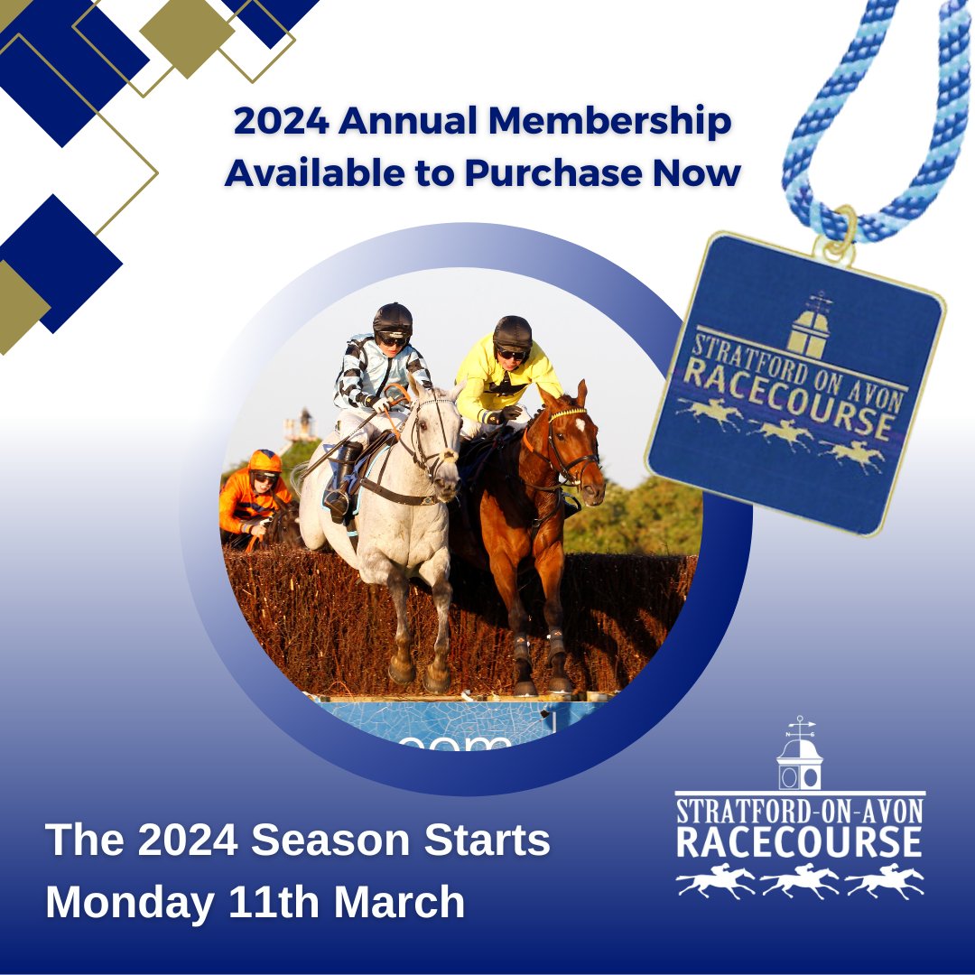 Racing returns on 11th March, so why not join as an Annual Member & enjoy all 16 days' racing throughout the season, together with over 50 reciprocal meetings, including two in Ireland. Visit our website : stratfordracecourse.net or call the Racecourse Office : 01789 267 949