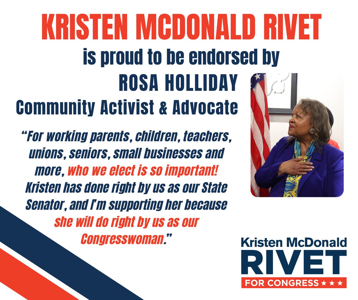 I could not be more grateful to have Rosa Holliday as a partner in this work. It's an honor to learn from someone so deeply connected to others who many neglect and so dedicated to making life better for everyone in our community. #CommunityChampions #MI08  *1 of 3 endorsements