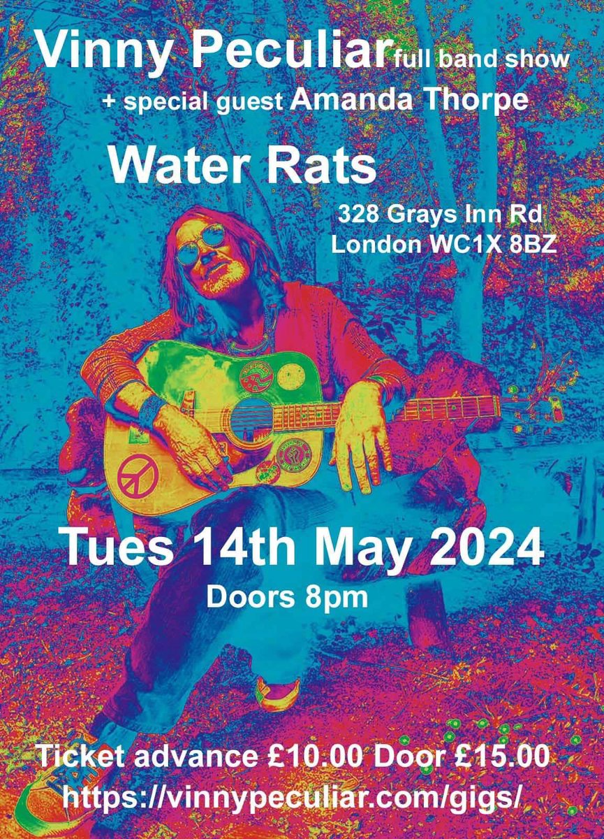 We play full #vinnypeculiar band show @Water_Rats Tuesday 14th May @AmandaThorpe opens the night, it’s been awhile all welcome tkts skiddle.com/whats-on/Londo…