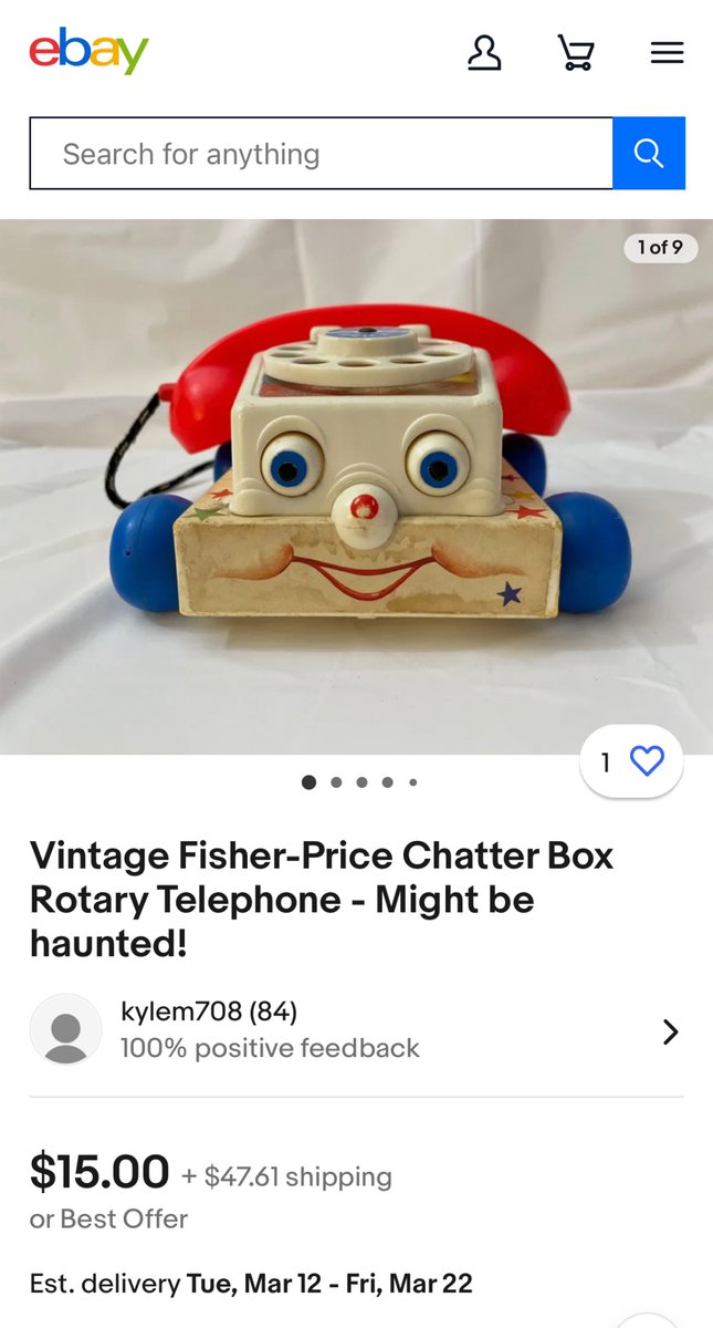 Tadhg's tweet photo. Fisher Price Phone for sale on ebay - listing says it might be haunted #uncanny #uncannycommunity @danny_robins https://t.co/OBODrfvWYn