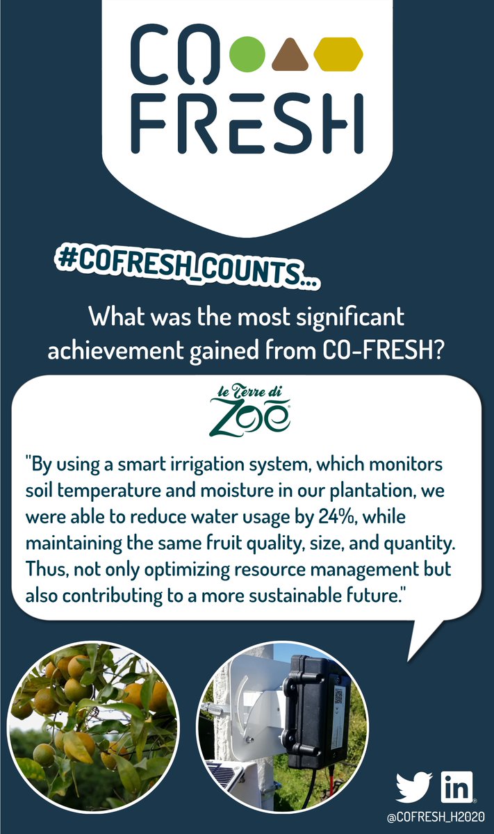 CO-FRESH (@cofresh_h2020) on Twitter photo Today on #COFRESH_COUNTS, <a href="/TerreZoe/">Le terre di zoè</a> explains what was one of their most significant achievement gained from taking part in CO-FRESH.
Take a look!
#H2020FoodSis #smartirrigation #agrifood #cocreation #sustainability #H2020 #fruits Today on #COFRESH_COUNTS, <a href="/TerreZoe/">Le terre di zoè</a> explains what was one of their most significant achievement gained from taking part in CO-FRESH.
Take a look!
#H2020FoodSis #smartirrigation #agrifood #cocreation #sustainability #H2020 #fruits