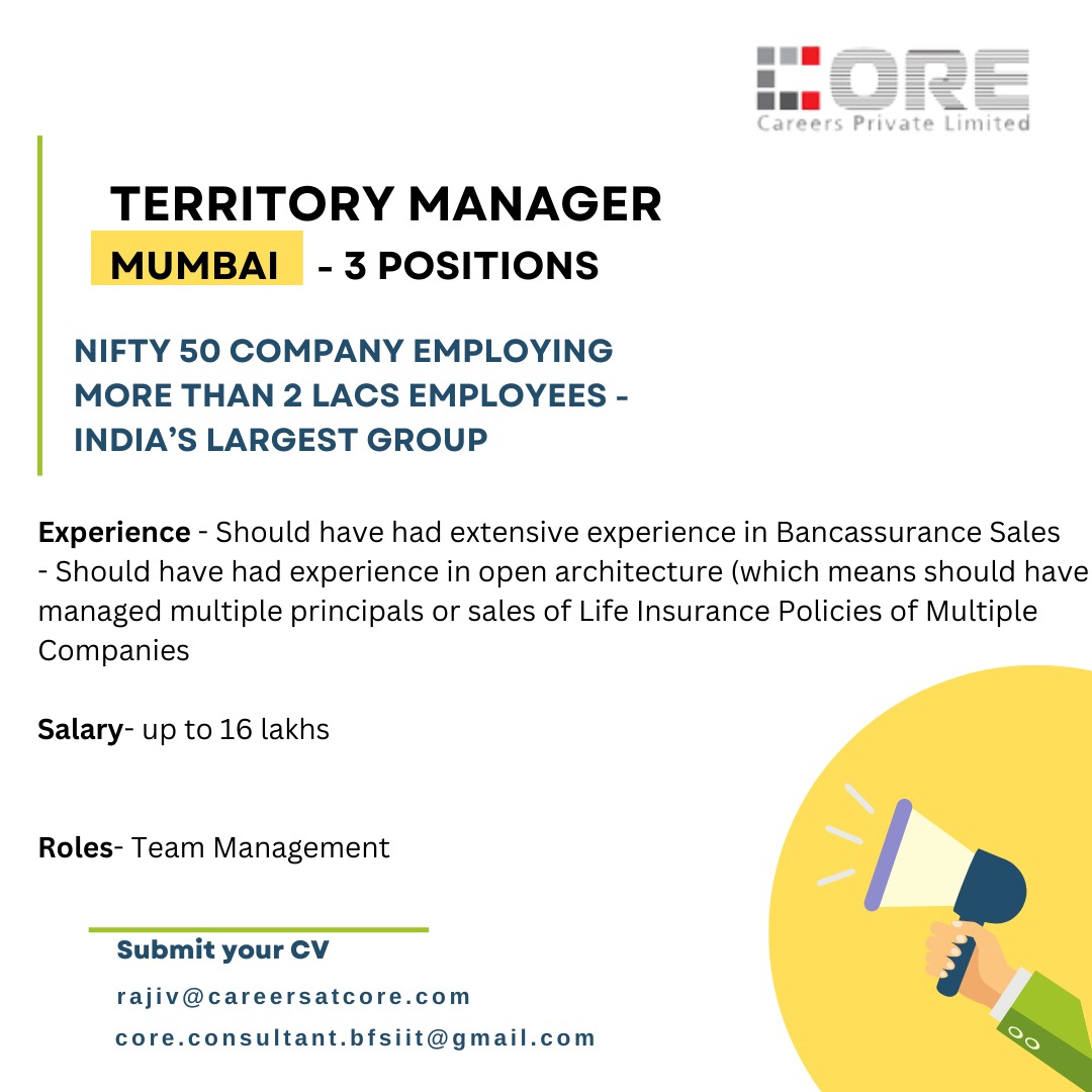 #territorymanager #mumbaijob #teammanagement #communicationskills #bankingsector #bankjob #insuranceprofile #lifeinsurancejob