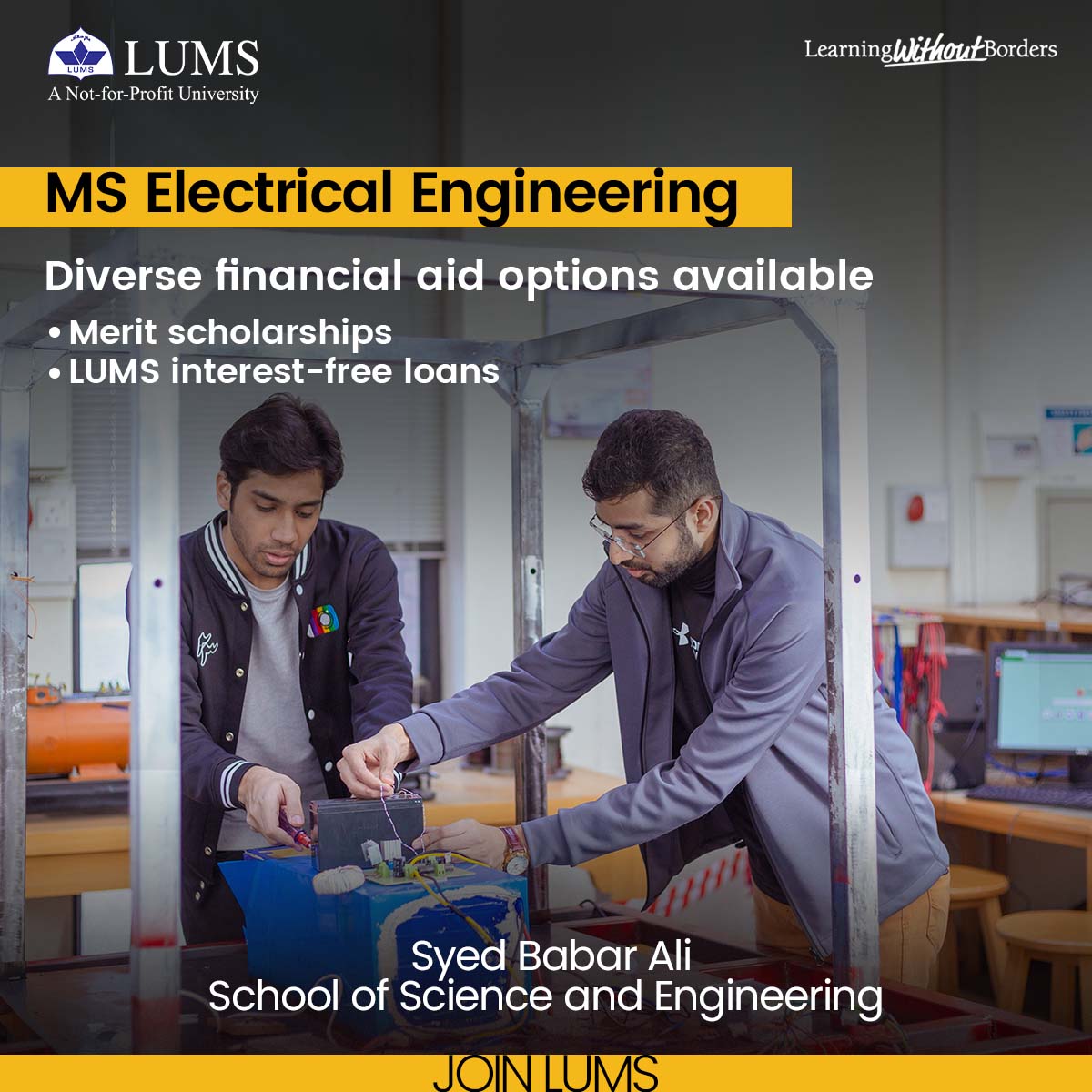 Join MS Electrical Engineering @sbasselums and become part of a research-oriented landscape geared towards solving complex issues of the 21st century. Apply now and choose from diverse financial aid options. bit.ly/41gZhNI #LearningWithoutBorders