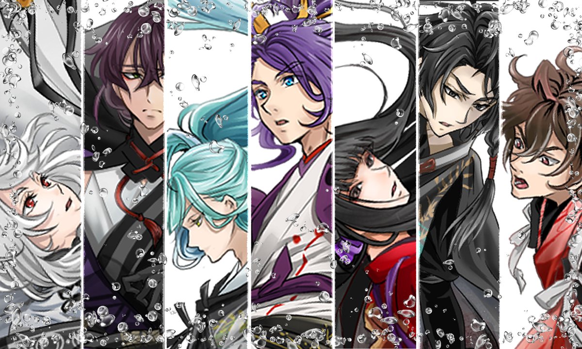 ayame_fj's tweet photo. みんなを水の上に立たせようと思ってたらいつの間にか沈んでいったシリーズｗ　全員集合！
7人三週間ᕦ(ò_óˇ)ᕤ“　頑張りました！

単体イラストはツリーにて☺️

#剣が刻_ファンアート https://t.co/7ucdU7CEdZ