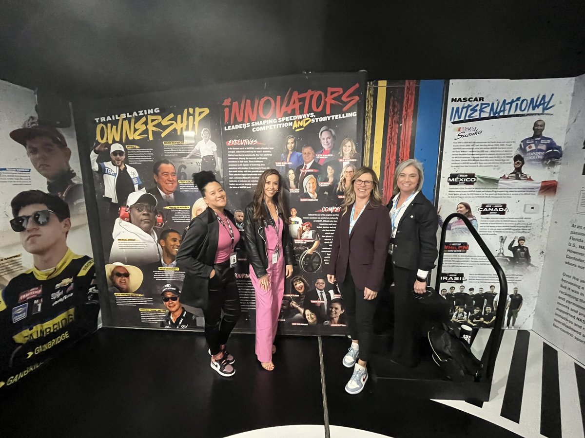 Fun moment yesterday at @DAYTONA when a few of us stopped by the new @NASCAR mobile museum in the Daytona 500 Fanzone and had a surprise waiting for us on the wall. #JulieGiese #LatashaCausey #DawnBurlew #fuelinghistory