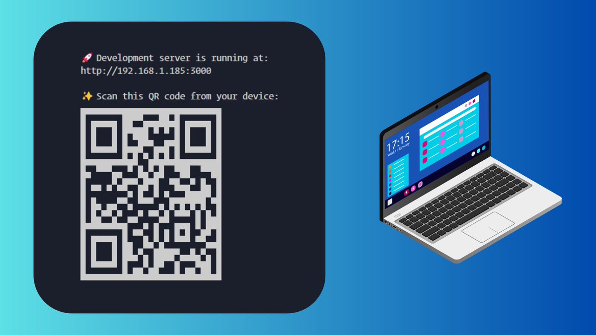 briansasbon's tweet photo. 💻 QR CODE PARA URL LOCAL 💻

📲 Cada vez que ejecutaba un server local tenía que buscar la IP para abrir la URL desde mi celular.

🪄 Creé un script de #JavaScript que imprime en consola un QR que lleva a la URL (IP + Puerto) para escanear rápido.

Link abajo ⬇️ https://t.co/GNdZGC9DmT