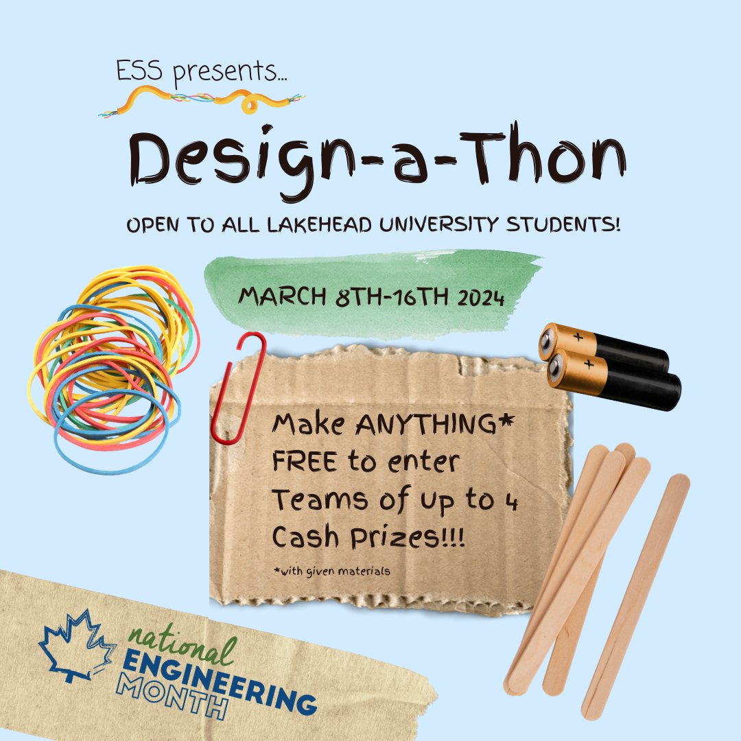 LakeheadESS's tweet photo. It's design time!

Usually, there's a prompt for our design competitions. A problem. Rules and restrictions.

This year, you have all the freedom you want (while supplies last). We want to be wowed, so don't waste your chance. It'll be worth your while.

More info to come! https://t.co/2HN0L8wN6F