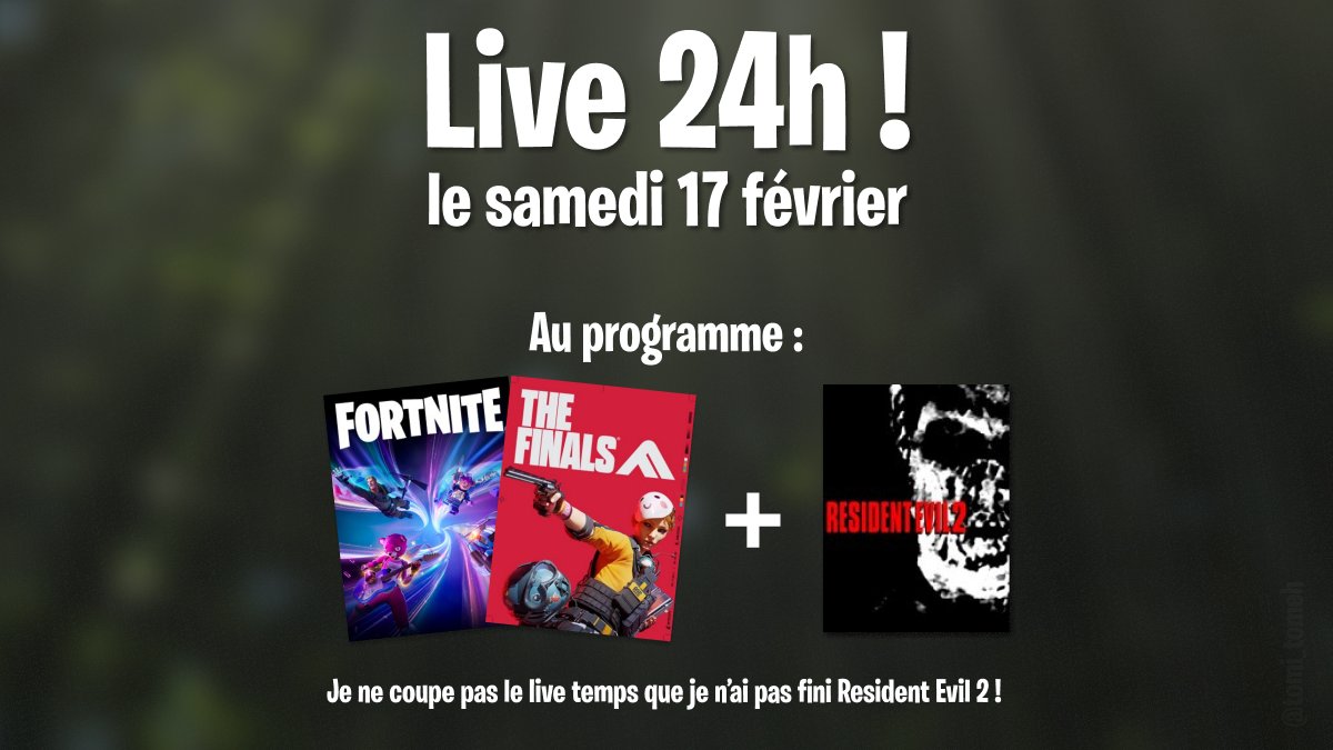 tomeh_tomi's tweet photo. Go live #24h ! 🔥
Le soir, je ne coupe pas le #live temps que je n’ai pas fini #ResidentEvil2 ! 💪 https://t.co/D5AgmLJmX9