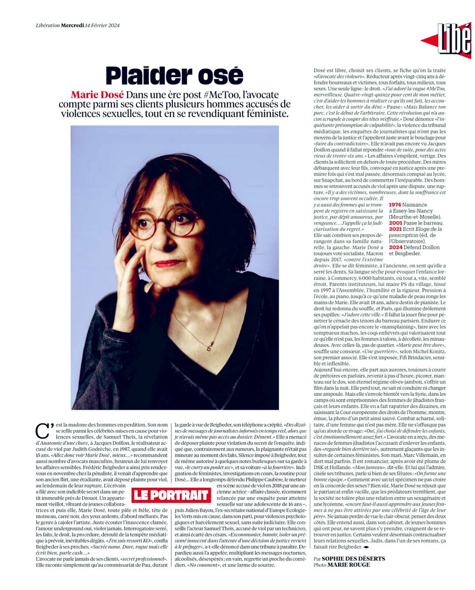 Marie Dosé (@dose_marie) on Twitter photo 📌 Sophie Des Déserts a eu envie de brosser mon portrait pour <a href="/libe/">Libération</a>, et je l’en remercie. (Photo : ©️ Marie Rouge) 📌 Sophie Des Déserts a eu envie de brosser mon portrait pour <a href="/libe/">Libération</a>, et je l’en remercie. (Photo : ©️ Marie Rouge)