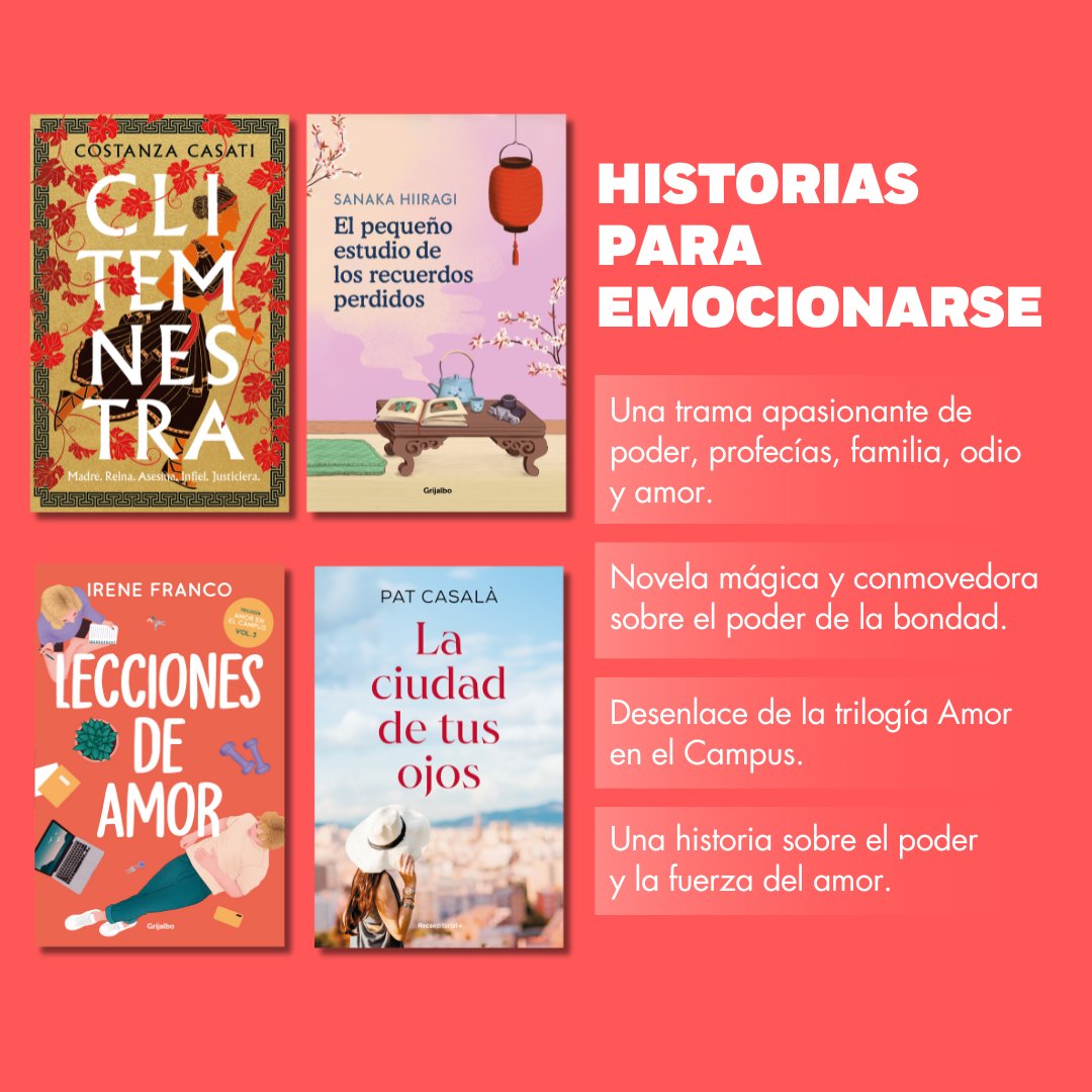 #NovedadesPenguin para emocionarse:  

«Clitemnestra» de @costanzacasati 
«El pequeño estudio de los recuerdos perdidos» de <a href="/hiiragisanaka/">柊サナカ</a>
«Lecciones de amor» de <a href="/booksbycinderer/">booksbycinderer</a> 
«La ciudad de tus ojos» de <a href="/Patcasala/">Pat Casalà</a>

Las tenéis todas en penguinlibros.com