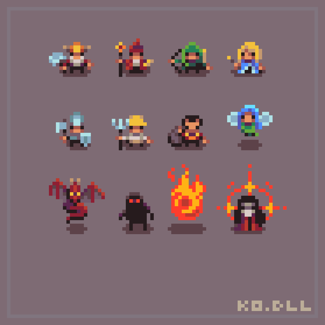 Ultra tiny fantasy characters - I wanted to try how far I can go with the resolution size and still be able to visualize the characters' specifics.

#pixelart #pixelartist #ドット絵 #indiedeveloper #solo_dev