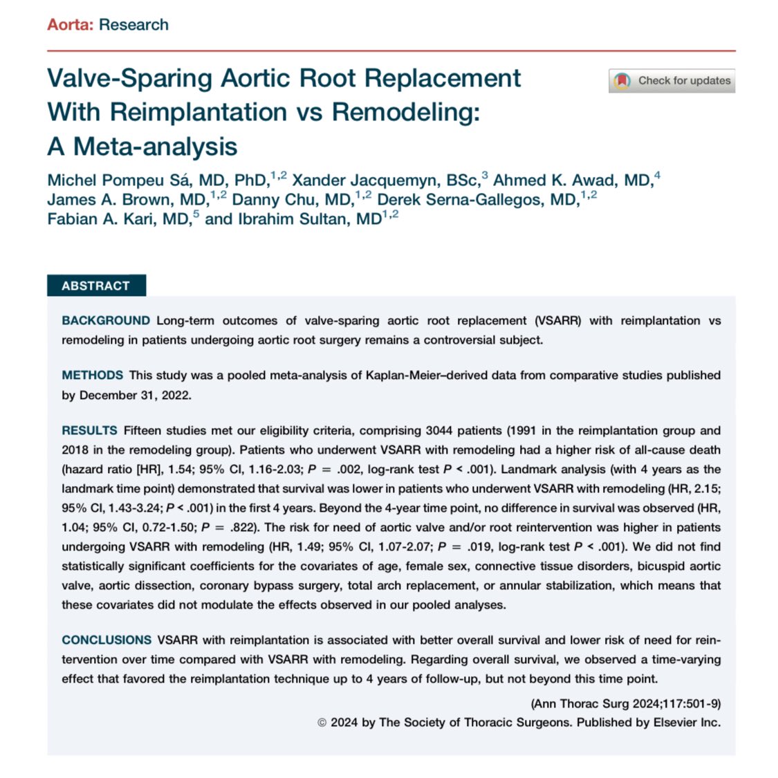 🔥Hot off the press🔥 Read our paper just published in @annalsthorsurg about #VSARR with reimplantation vs remodeling techniques annalsthoracicsurgery.org/article/S0003-… 💪 @XanderJacquemyn @drahmedawadd #Brown #Chu #SernaGallegos @IbrahimSultanMD @UPMC_CTSurgery @HviUpmc #AortaEd @tssmn